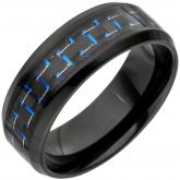 Herren Ring Edelstahl/PVD schwarz mit Carbon Einlage und blau