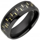 Herren Ring Edelstahl/PVD schwarz mit Carbon Einlage und goldfarben