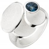 Damen Ring "Blüte" 925 Sterling Silber/teileismatt mit Blautopas London Blue | Edelsteine