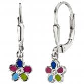 Kinder Boutons "Blume" 925 Sterling Silber mit 2 Zirkonia weiß und bunter Emaille | Silberschmuck