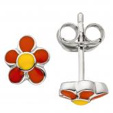 Kinder Ohrstecker "Blume" 925 Sterling Silber mit Emaille orange/gelb | Silberschmuck