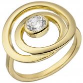 Damen Ring 925 Sterling Silber vergoldet mit Zirkonia weiß rund abstrakt | Vergoldet