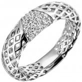 Damen Ring 925 Sterling Silber mit 14 Zirkonia weiß Netz-Design