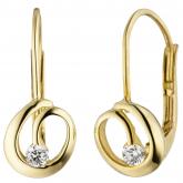 Boutons 333 Gelbgold mit 2 Zirkonia weiß rund abstrakt | Gelbgoldschmuck