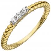 Damen Ring 333 Gelbgold Optik gedreht mit 3 Zirkonia weiß | Gelbgoldschmuck