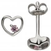 Kinder Ohrstecker "Herz" 925 Silber mit 2 Zirkonia rosa | Silberschmuck