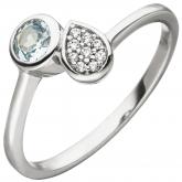 Damen Ring 925 Silber mit Blautopas hellblau und 9 Zirkonia weiß | Edelsteine