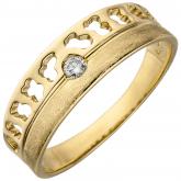 Damen Ring 585 Gelbgold/teileismatt mit Brillant Abstrakt-Stil | Gelbgoldschmuck