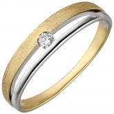 Damen Ring 585 Gelb-/Weißgold bicolor teileismatt mit Brillant | Bicolor Schmuck