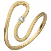 Damen Ring 585 Gelbgold eismatt mit Brillant minimalistisch geschwungen | Gelbgoldschmuck