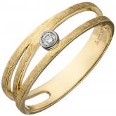 Damen Ring 585 Gelbgold bicolor teileismatt mit Brillant | Gelbgoldschmuck