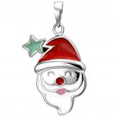 Kinder Anhänger "Weihnachtsmann-Kopf" 925 Sterling Silber mit Lack bunt | Silberschmuck