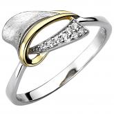Damen Ring "abstrakt" 925 Silber/teilvergoldet mit 8 Zirkonia weiß | Bicolor Schmuck