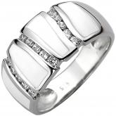Damen Ring 925 Silber mit 15 Zirkonia und Emaille-Einlage weiß