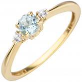 Damen Ring 333 Gelbgold mit Blautopas und  2 Zirkonia weiß | Edelsteine