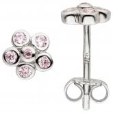 Kinder Ohrstecker "Blume" 925 Silber mit 12 Zirkonia rosa | Silberschmuck