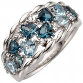 Damen Ring 585 Weißgold mit 10 Blautopasen hellblau/London Blue und 8 Brillanten | Edelsteine