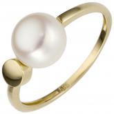 Damen Ring 585 Gelbgold mit Süßwasser-Zuchtperle weiß | Perlen