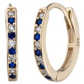 Creolen oval 333 Gelbgold mit 20 Zirkonia weiß-blau | Gelbgoldschmuck