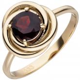 Damen Ring 333 Gelbgold mit Granat rot Design verschlungen | Edelsteine