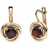 Boutons 333 Gelbgold mit 2 Granat-Edelsteinen rund verschlungen | Gelbgoldschmuck