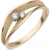 Damen Ring 585 Gelbgold/teilmatt 2 Brillanten 0,13 ct.