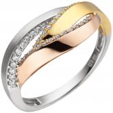 Damen Ring 585 Weiß-/Rotgold/teilvergoldet Tricolor mit 36 Brillanten 0,23 ct. | Bicolor Schmuck