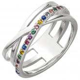 Damen Ring 925 Silber mit Zirkonia mehrfarbig X-Form