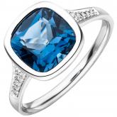 Damen Ring 585 Weißgold mit Blautopas "London Blue" und 10 Brillanten | Edelsteine