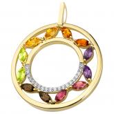 Anhänger 585 Gelbgold mit 12 Edelsteinen multicolor und Brillanten 0,13 ct. | Edelsteine