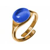 Ring 925 Silber/vergoldet mit Turmalin Cabochon blau | Vergoldet