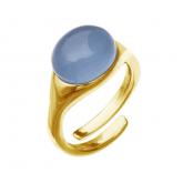 Ring 925 Silber/vergoldet mit Chalcedon Cabochon blau -onesize- | Vergoldet