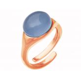 Ring 925 Silber/rosévergoldet mit Chalcedon Cabochon blau -onesize- | Vergoldet