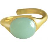 Ring 925 Silber/vergoldet mit Chalcedon Cabochon meeresgrün -onesize- | Vergoldet