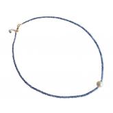 Collier vergoldet mit Blue Saphiren und Zuchtperle weiß  ca. 45 cm | Perlen